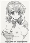  blush bow breasts greyscale hasegawa_akemi looking_at_viewer medium_breasts monochrome nightmare77zx nipples pia_carrot_(series) smile solo traditional_media 