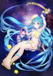  blue_hair bucket dress feathers feet hat inkwell pen pixiv pixiv-tan purple_eyes quill sandals sleeping-pig smile solo space star thigh_strap toenails toes transparent wrist_cuffs 