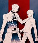  archer bad_id bad_pixiv_id emiya_shirou fate/stay_night fate_(series) multiple_boys raglan_sleeves strangling taa_(acid) 