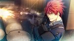  game_cg gun innocent_bullet katakura_mitsugi oosaki_shinya orange_eyes police_uniform red_hair short_hair weapon 