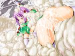  1girl all_fours anus ass assault_angel_kanon blush breasts bukkake censored cum gagged helpless looking_back monster purple_eyes purple_hair pussy radical_dream rape restrained rindou_(radical_dream) short_hair staff tentacle thighhighs top-down_bottom-up tsukikage_kuon wince 