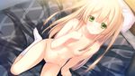  bed blonde_hair breasts game_cg green_eyes innocent_bullet kneehighs long_hair nipples nude oosaki_shinya photoshop uncensored vagina yasouji_ai 