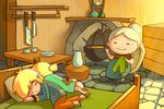  2girls aquanut aryll blonde_hair brother_and_sister family grandma grandmother_and_granddaughter grandmother_and_grandson knitting link link's_grandma multiple_girls pointy_ears siblings sleeping smile the_legend_of_zelda the_legend_of_zelda:_the_wind_waker toon_link tunic 