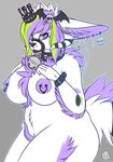  anthro bell bells big_breasts breasts chest_tuft chubby crown cute eyewear female fluffy fur glasses herm horn hyper_clit intersex lexibutt looking_at_viewer nipples nude nyma piercing smile solo tuft 