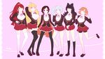  6+girls 6girls biiko blake_belladonna blonde_hair highres multiple_girls nora_valkyrie pyrrha_nikos red_hair ruby_rose rwby school_uniform smile thighhighs weiss_schnee yang_xiao_long 