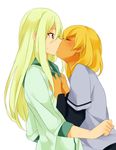  afuro_terumi blonde_hair blush closed_eyes inazuma_eleven inazuma_eleven_(series) kiss long_hair male_focus miyasaka_ryou multiple_boys red_eyes sekina sweat yaoi 