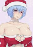  alternate_breast_size ao_madoushi ayanami_rei blush breasts bursting_breasts choker cleavage_cutout elbow_gloves gloves hat heart_cutout huge_breasts lips neon_genesis_evangelion pale_skin red_eyes santa_hat short_hair solo 