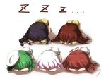  ahoge bad_id bad_pixiv_id black_hair braid brown_hair chibi dogeza gakushimaya green_hair hat kantai_collection kiso_(kantai_collection) kitakami_(kantai_collection) kuma_(kantai_collection) multiple_girls ooi_(kantai_collection) sleeping tama_(kantai_collection) white_hair wristband zzz 