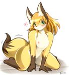  &lt;3 anthro blush breasts canine female fox fur gloves_(marking) hair kneeling mammal markings nude smile ymbk 