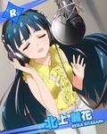  artist_request blue_hair character_name closed_eyes headphones idolmaster idolmaster_million_live! kitakami_reika long_hair microphone music official_art open_mouth pop_filter recording_studio singing smile 