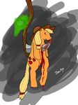  2013 applejack_(mlp) blonde_hair blood blush cowboy_hat creepy cutie_mark death disembodied disembodied_hand equine female feral freckles friendship_is_magic gore hair hat horse my_little_pony open_mouth orange_fur plain_background pony pussy scythe solo zeetyphlosion 