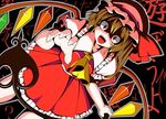  blonde_hair claws crazy_eyes eyes flandre_scarlet foreshortening hat high_contrast laevatein open_mouth red_eyes side_ponytail solo tosikage touhou wings yandere 