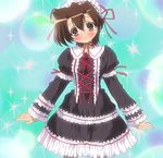  blush brown_eyes brown_hair dress genderswap genderswap_(mtf) gothic hairband hasegawa_takuto highres magician's_academy non-web_source screencap short_hair solo standing stitched third-party_edit 