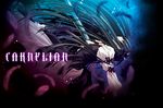  black_hair carnelian copyright_request dress feathers long_hair solo sword weapon 