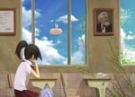  black_hair chair chin_rest classroom copyright_request day desk fake_wings flying_pig g_tong indoors karl_marx original pig ponytail real_life real_life_insert school_desk school_uniform sitting skirt sky window wings 