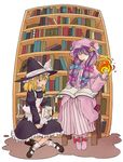  blonde_hair book hat kannari kirisame_marisa library multiple_girls patchouli_knowledge purple_hair ribbon touhou voile witch witch_hat 