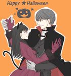  1girl amagi_yukiko costume gogono_pan'ya halloween happy_halloween narukami_yuu orange_background persona persona_4 