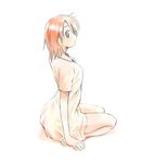  bottomless ikeda_jun_(mizutamari) looking_back orange_hair original shirt sitting solo white_shirt 
