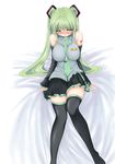  bad_id bad_pixiv_id between_breasts blush breasts detached_sleeves green_eyes green_hair hatsune_miku large_breasts long_hair necktie prinz_luzifer skirt solo thighhighs twintails vocaloid zettai_ryouiki 
