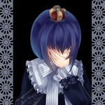  bad_id bad_pixiv_id blue_hair crown dhiea dhiea_seville facepalm hand_over_face lowres pause short_hair solo 