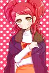 :o bangs blush collarbone fur_trim kujikawa_rise long_sleeves looking_at_viewer lowres parted_lips persona persona_4 pinkmm red_hair solo swept_bangs twintails yellow_eyes 