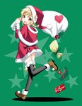  blonde_hair braid capelet christmas copyright_request gift hat mattaku_mousuke red_capelet santa_costume santa_hat solo thighhighs twin_braids yellow_eyes 