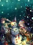  1girl bad_id bad_pixiv_id blonde_hair christmas christmas_tree closed_eyes hat lantern original santa_costume santa_hat scarf snow snowman yamadori_yoshitomo 