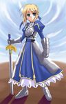  armor artoria_pendragon_(all) blonde_hair excalibur fate/stay_night fate_(series) green_eyes saber solo sword towamin weapon 