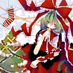  christmas front_ponytail green_eyes green_hair kagiyama_hina ribbon saya_(sayaya) short_hair solo star touhou 