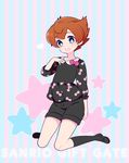  blue_eyes bow brown_hair english inazuma_eleven_(series) inazuma_eleven_go male_focus mary_janes matsukaze_tenma open_mouth shoes socks solo star tooru 