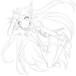  absurdres bodysuit gloves greyscale hatsune_miku highres hiraga_matsuri lineart long_hair monochrome plug-in_(module) project_diva project_diva_(series) smile solo thighhighs twintails very_long_hair vocaloid 