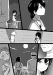  admiral_(kantai_collection) aoba_(kantai_collection) blush comic greyscale japanese_clothes kaga_(kantai_collection) kantai_collection military military_uniform monochrome multiple_girls muneate night night_sky peeping shibasaki_shouji short_hair side_ponytail silent_comic sky smile star_(sky) starry_sky uniform 