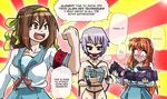  3girls asahina_mikuru ball_gag bdsm blush bondage book bound brown_eyes dildo embarrassed gag grey_eyes headband multiple_girls nagato_yuki nude reading rope school_uniform sparrow_(artist) suzumiya_haruhi suzumiya_haruhi_no_yuuutsu text 