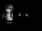  child darkness gomennasai knife long_hair madotsuki monochrome monoe school_uniform skirt smile young younger yume_nikki 