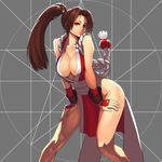 absurdres bare_shoulders breasts brown_eyes brown_hair cleavage fatal_fury highres hips japanese_clothes large_breasts long_hair ogami parted_lips pelvic_curtain ponytail revealing_clothes shiranui_mai solo the_king_of_fighters 