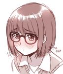  androgynous bad_id bad_pixiv_id blush brown_hair flying_sweatdrops genshiken glasses hato_kenjirou male_focus monochrome otoko_no_ko solo sweat zpolice 