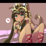  :q animal_ears bastet_(p&amp;d) blush bracelet cat_ears cat_tail choker circlet dark_skin earrings egyptian heart jewelry kuromu_(underporno) letterboxed long_hair paw_pose pillow puzzle_&amp;_dragons smile solo spoken_heart tail tongue tongue_out 
