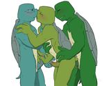  anal_penetration ashitarimai balls biceps blue_eyes blush brothers donatello_(tmnt) erection eyes_closed from_behind gay green_penis green_skin gripping grope group group_sex handjob holding humanoid_penis incest kissing male michelangelo_(tmnt) muscles mutant nude penetration penis plain_background raphael_(tmnt) reptile scalie sex sheath shell sibling slit standing teenage_mutant_ninja_turtles teeth threesome turtle white_background 