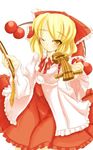  blonde_hair cherry dress duplicate erhu error food fruit hair_ornament hair_ribbon instrument ribbon satsuki_rin short_hair smile touhou yellow_eyes 