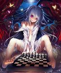  animal_ears bad_id bad_pixiv_id barefoot blue_hair board_game bottomless bug bunny_ears butterfly chess chess_piece chessboard geeto_gaadian insect long_hair original pink_eyes shirt solo stuffed_animal stuffed_toy teddy_bear 