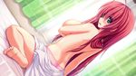  barefoot bed blush breast_hold game_cg long_hair namaiki_delation nishimura_shiori panties red_hair syroh topless underwear wet 