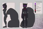  big_tail black_hair breasts buckle canine casparr clothing collar crop_top ear_piercing ender-vulpine enderman female fluffy_tail fox fur grey_fur hair lunie_enderfield mammal model_sheet navel pants particle piercing purple_eyes under_boob 