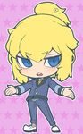  1boy blonde_hair blue_eyes chibi danball_senki danball_senki_wars hoshihara_hikaru necktie open_mouth solo space_jin standing uniform 