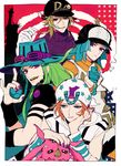  3boys \m/ arm_warmers ball bandages beanie beard blonde_hair blue_eyes blue_hair bow chin_rest cream_starter_(stand) creature diego_brando facial_hair gloves gold_teeth green_hair gyro_zeppeli hat hood horseshoe hot_pants_(sbr) johnny_joestar jojo_no_kimyou_na_bouken long_hair looking_at_viewer looking_back looking_to_the_side multiple_boys nail_polish orange_hair pink_eyes redlark_(r083) sharp_teeth short_sleeves stand_(jojo) statue_of_liberty steel_ball_run teeth tusk_(stand) 