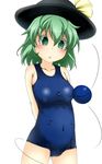  covered_navel eyeball fumi_(fumifumi-graffiti) green_eyes green_hair hat komeiji_koishi one-piece_swimsuit school_swimsuit short_hair skindentation swimsuit third_eye touhou 