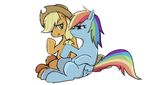  applejack_(mlp) blonde_hair blue_fur cowboy_hat equine female feral freckles friendship_is_magic fur green_eyes hair hat horse mammal multi-colored_hair my_little_pony orange_fur pegasus pony purple_eyes rainbow_dash_(mlp) rainbow_hair wings 