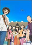  5girls aircraft airplane bag black_eyes black_hair blonde_hair blue_eyes blush bob_cut brown_eyes brown_hair building dress genshiken glasses hat hato_kenjirou jet kuchiki_manabu long_hair looking_at_viewer madarame_harunobu mole mole_under_mouth multiple_boys multiple_girls non-web_source ogiue_chika oono_kanako otaku petite short_hair susanna_hopkins sweatdrop very_long_hair yajima_mirei yoshitake_rika 