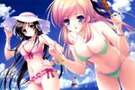  2girls bikini black_hair blonde_hair cleavage erect_nipples food long_hair ninomiya_nagi satou_satoru shidou_risa swimsuit tsun_na_kanojo_dere_na_kanojo 