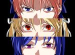  blue_eyes blue_hair kashiwagi_sonoko koumoto_ayase madoushi_s multiple_girls nonohara_nagisa orange_hair parody persona_eyes pink_hair purple_eyes twintails yandere_no_onna_no_ko_ni_shinu_hodo_aisarete_nemurenai_cd 