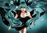  aqua_hair bad_id bad_pixiv_id black_dress blue_eyes bubble dress floating_hair hair_ribbon hatsune_miku long_hair nail_polish parted_lips ribbon saha shinkai_shoujo_(vocaloid) solo tears twintails underwater very_long_hair vocaloid 